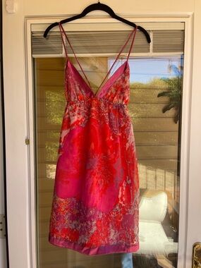 Forever 21 Red and Pink Satin Floral Slip Dress